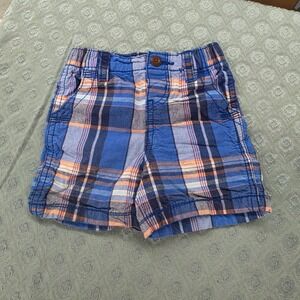 OshKosh Bgosh Baby‎ Boys Blue Orange Plaid Cotton Shorts 9 Months 434-671